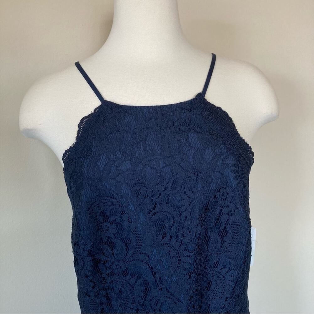 Dessy Collection NWT Halter Cross Back Lace Trumpet Midnight Dress Size 4 - Picture 5 of 9